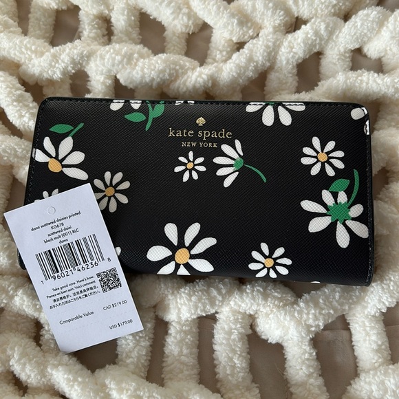 kate spade Handbags - Kate Spade Dana Daisies Large Slim Bifold Wallet Black Multi